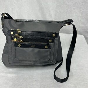 Tutilo New York crossbody purse, gray nylon fabric with PVC trim. NWOT